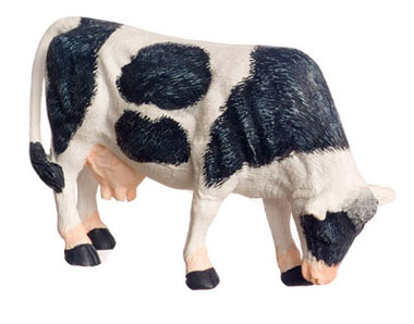 Dollhouse Miniature Cow, Eating, Black 1/2In